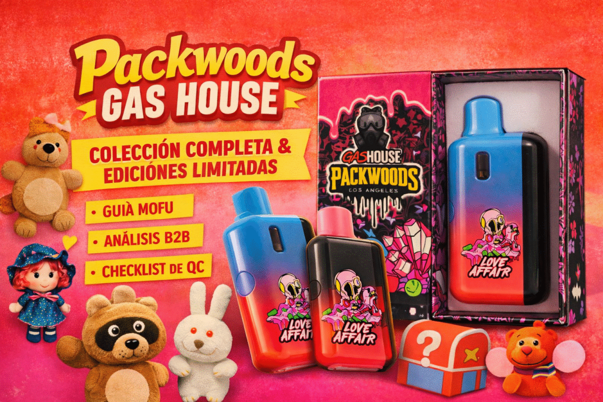 Portada: Packwoods Gas House con dispositivos en caja y diseño retro, guía de colección completa y ediciones limitadas.
