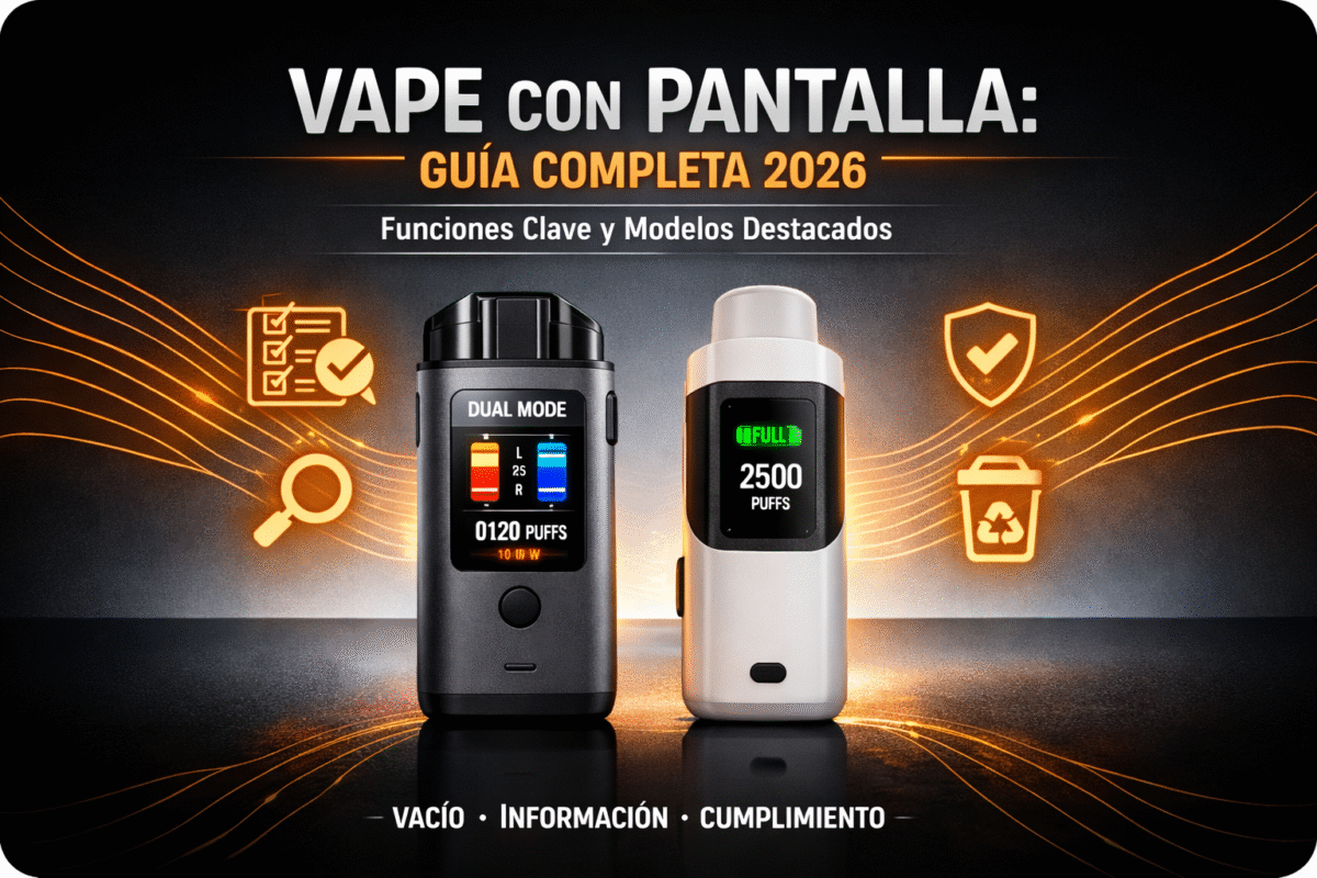 Vape con pantalla: portada de guía 2026 sobre funciones, modelos y criterios de QC (empty only)