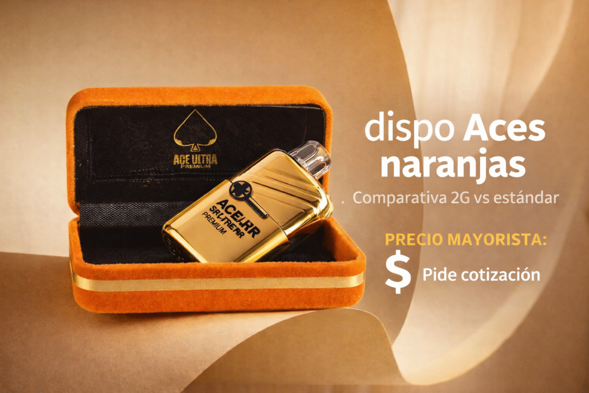 dispo Aces naranjas — dispositivo ACE Ultra Premium en estuche naranja (comparativa 2G vs estándar)