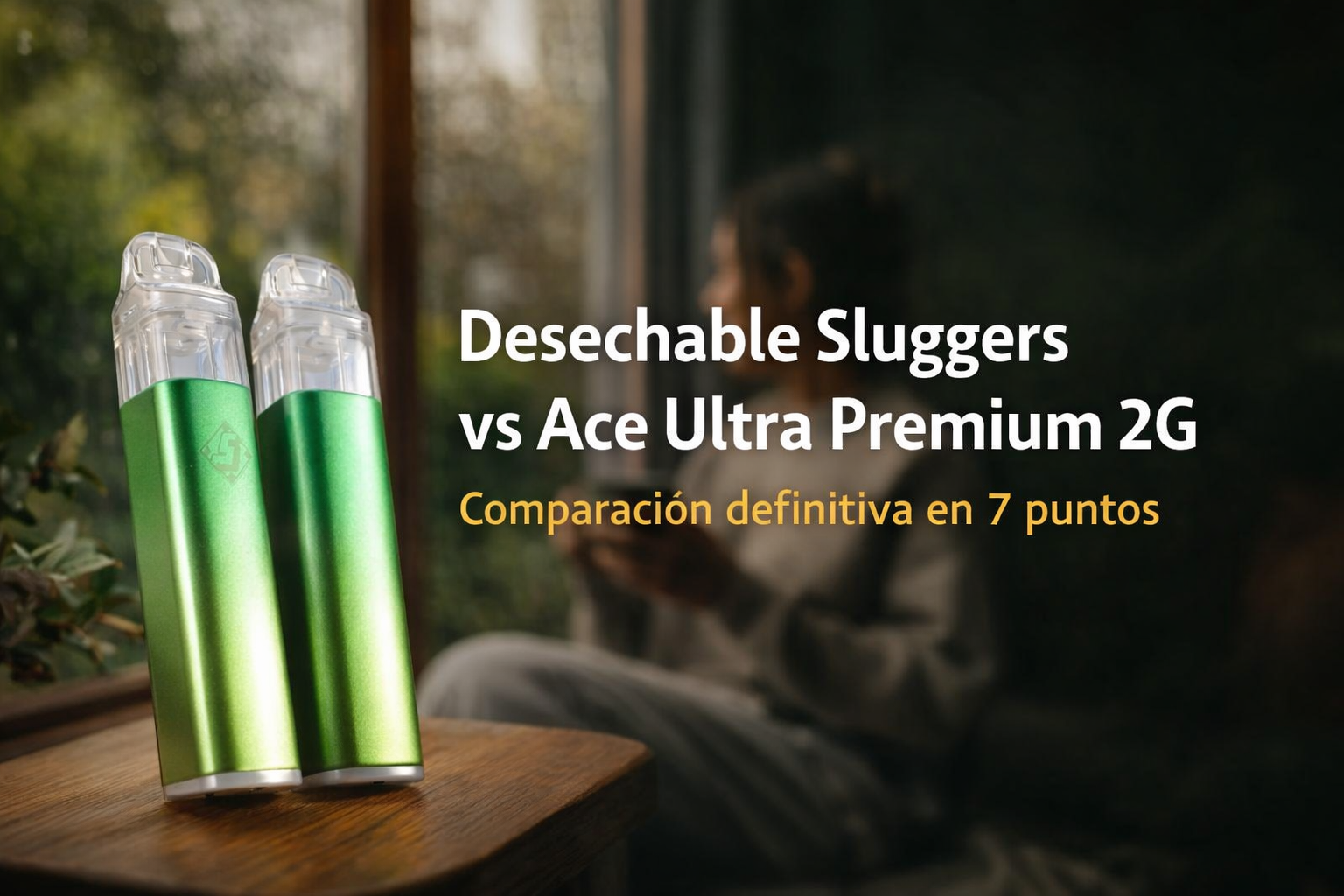 Portada: desechable Sluggers vs Ace Ultra 2G, dos vapes verdes junto a una ventana.
