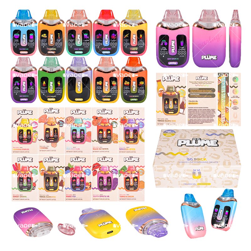 PLUME 1+1 2g doble cámara – sabores PLUME 1+1 2g vape desechable de doble cámara, dispositivos en varios colores y empaque con sabores duales