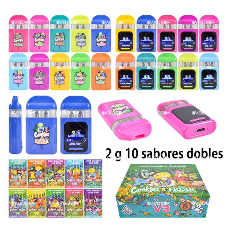 Cookies The Freak Brothers V3 desechable de 2 g — empaque y 10 sabores dobles, doble cámara 1 ml + 1 ml, vacío (sin aceite)