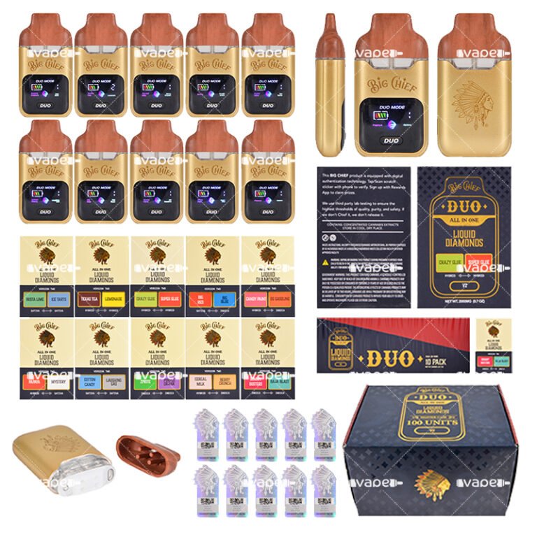 Big Chief Duo V2 desechable de 2 g vacío con empaque, dispositivo y guía de 20 sabores