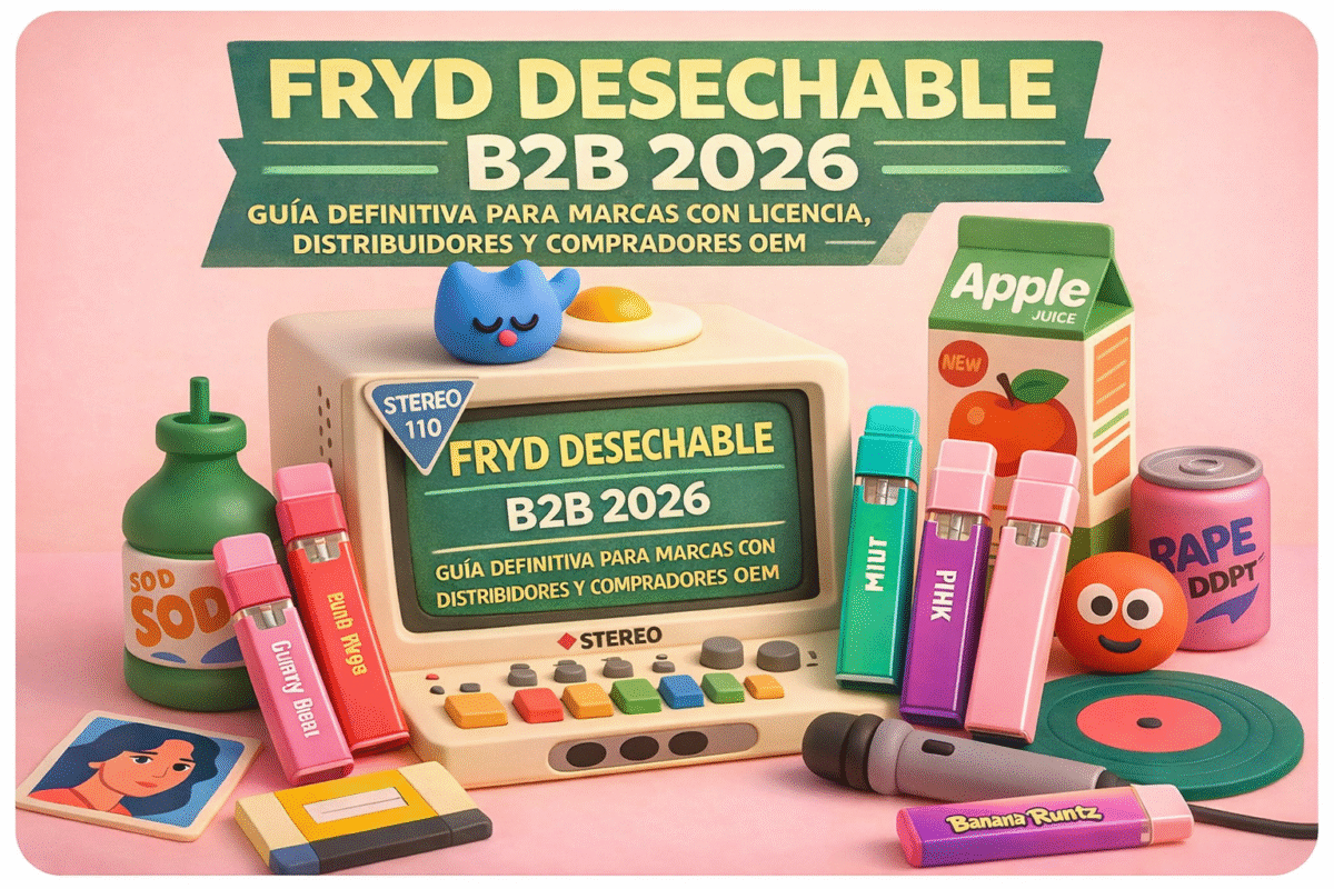 FRYD DESECHABLE B2B 2026, portada ilustrada con dispositivos de colores y estética retro