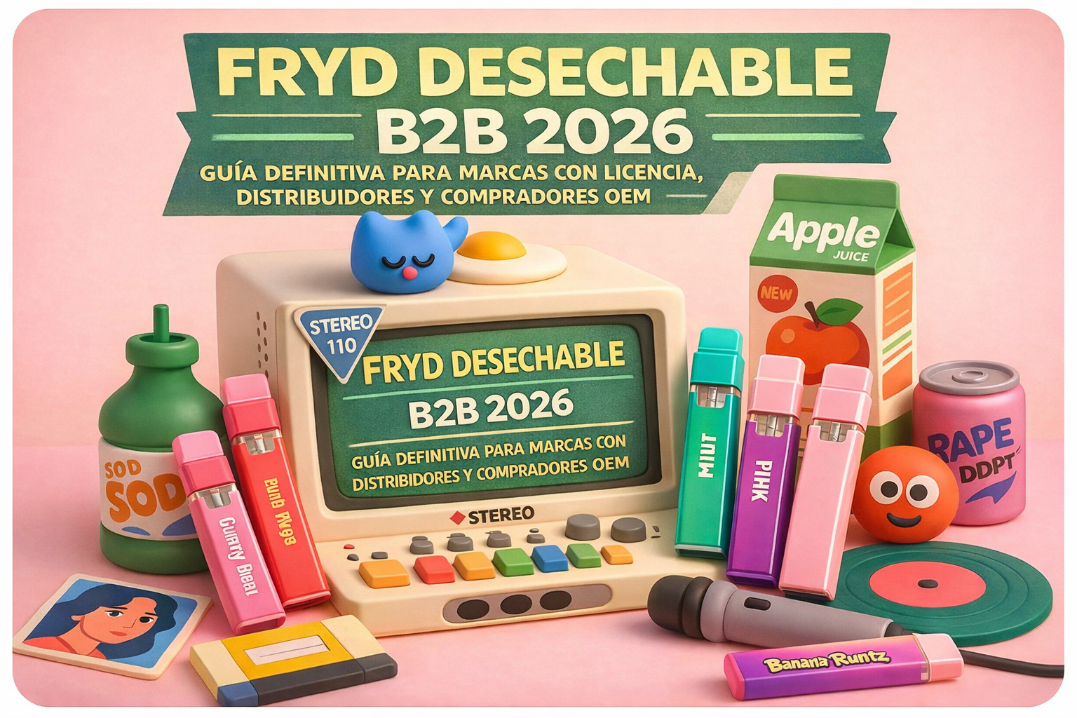 FRYD DESECHABLE B2B 2026, portada ilustrada con dispositivos de colores y estética retro