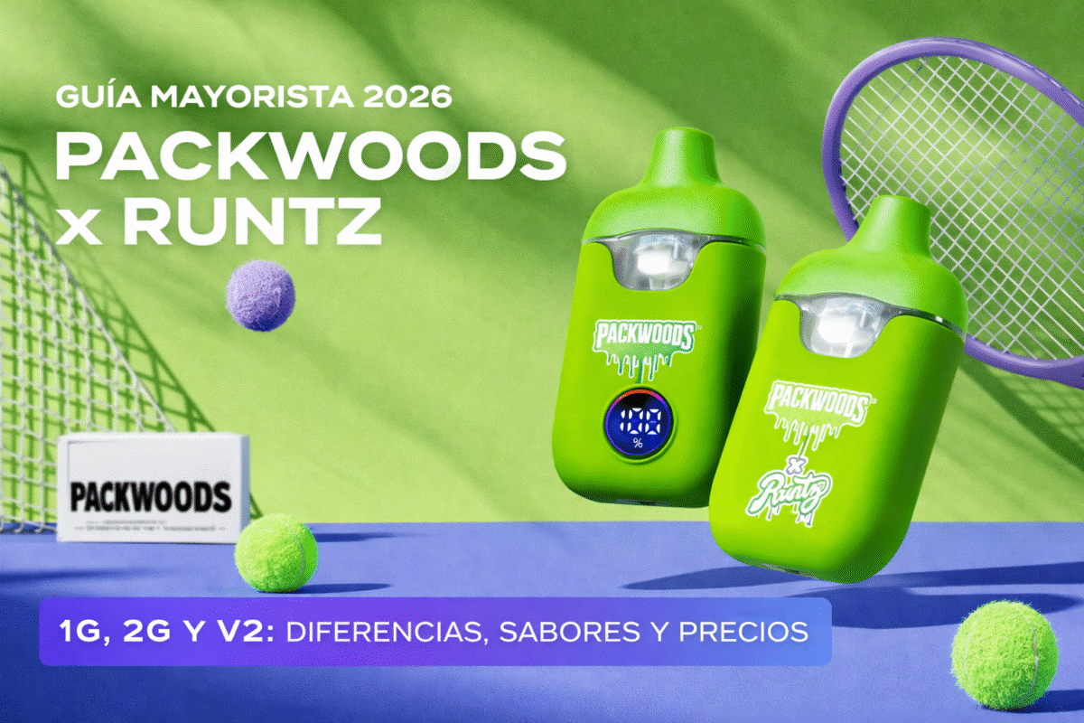 Portada horizontal de Packwoods x Runtz con dos dispositivos verdes y temática de tenis