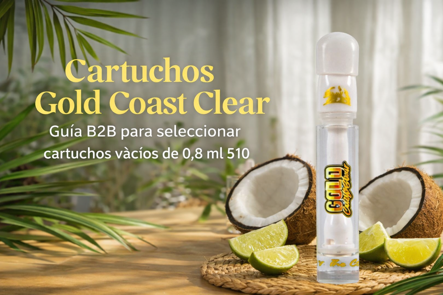 Portada horizontal de Gold Coast Clear con cartucho vacío 510 de 0,8 ml para guía B2B