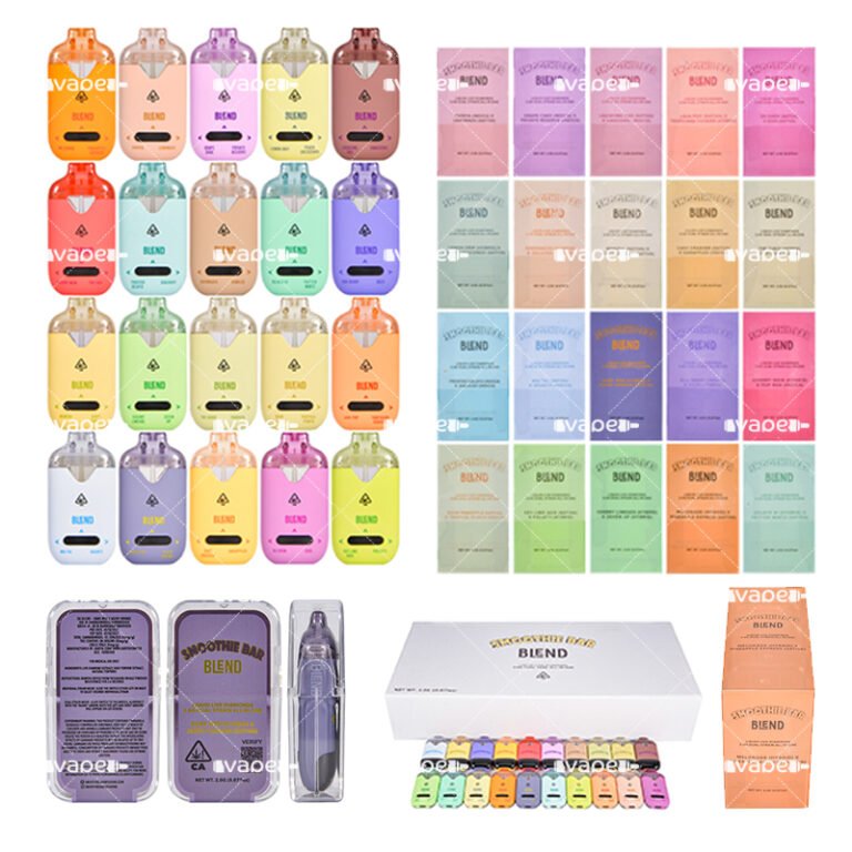 Smoothie Bar 2g desechable vacío de doble cámara con colores del dispositivo, lista de 20 sabores duales y foto del empaque