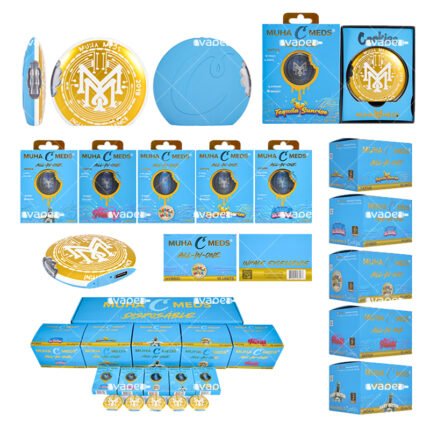 muha meds x cookies 2g vape desechable vacío con empaque azul y 5 versiones