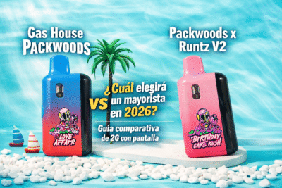 Portada comparativa de Gas House Packwoods y Packwoods X Runtz V2 en 2026 para compradores mayoristas.