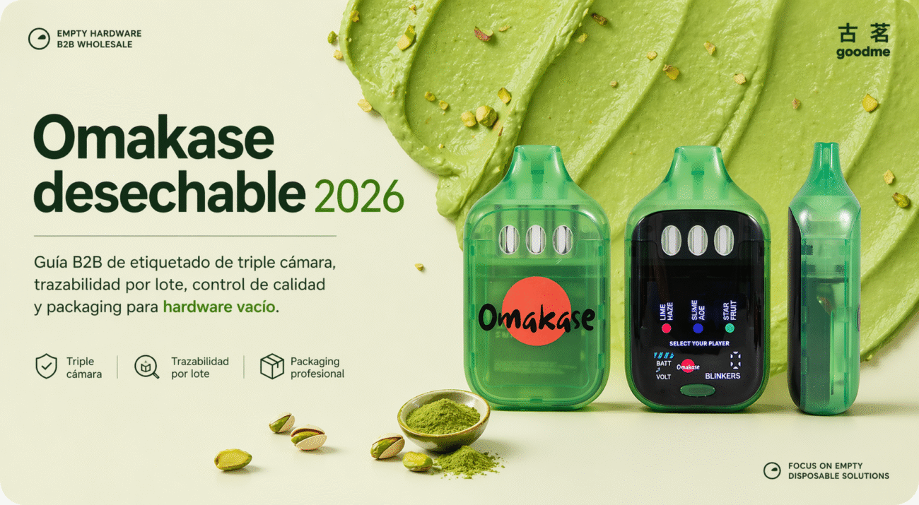 Portada de Omakase desechable 2026 con hardware vacío de triple cámara en diseño verde