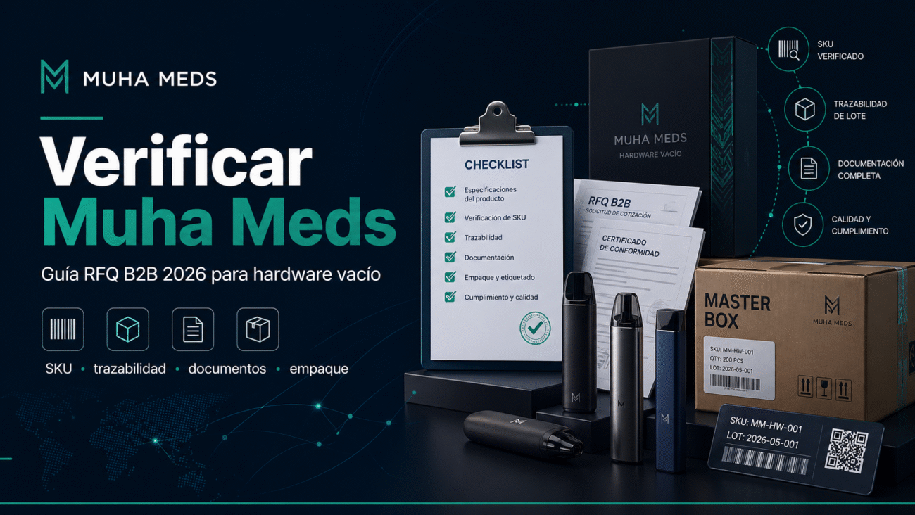 Verificar Muha Meds: guía RFQ B2B 2026 para hardware vacío, con checklist de SKU, trazabilidad, documentos y empaque