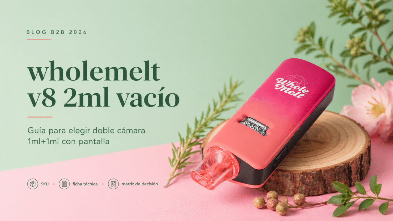 wholemelt v8 2ml vacío con doble cámara 1ml+1ml y pantalla para guía B2B 2026