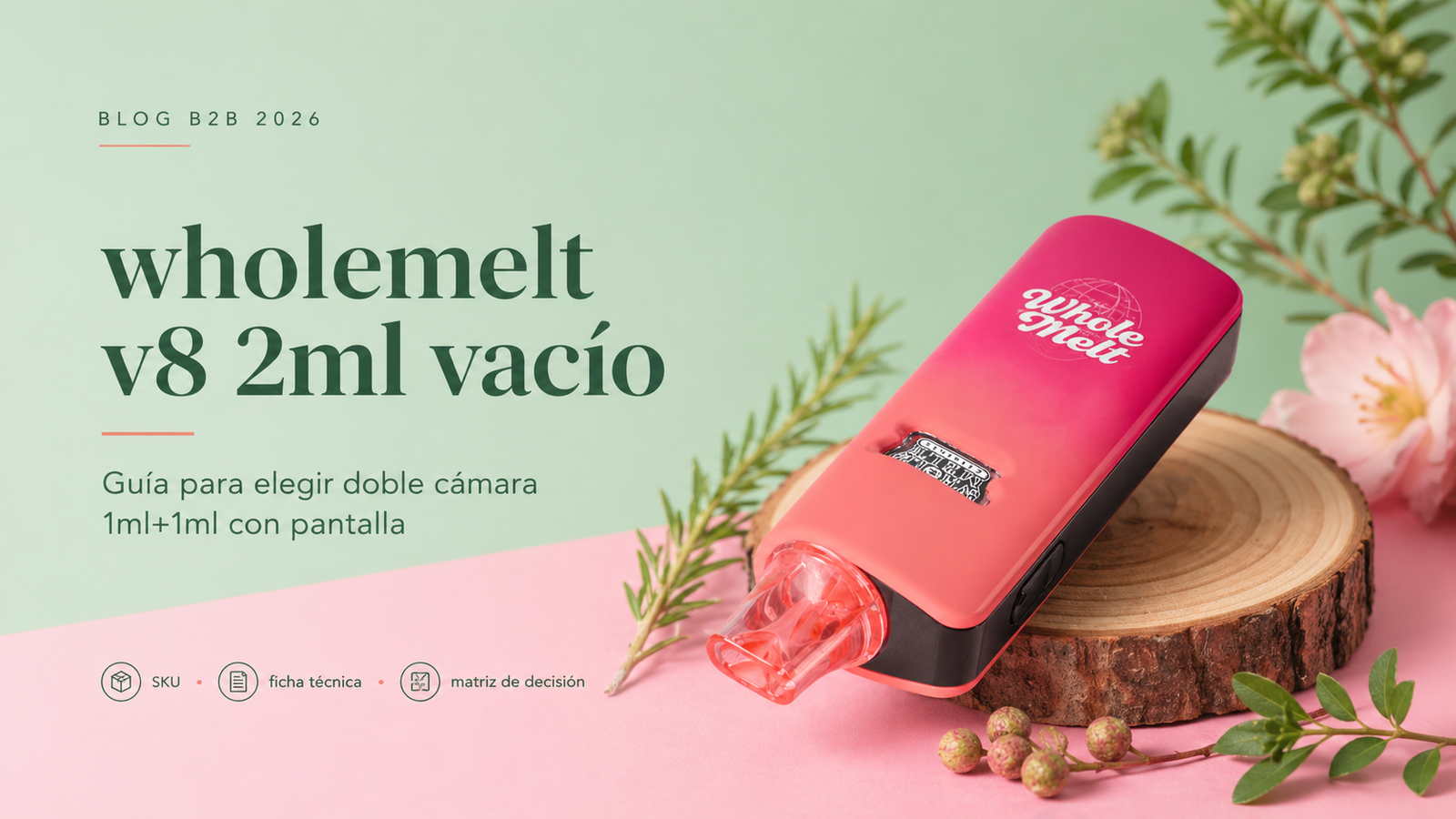 wholemelt v8 2ml vacío con doble cámara 1ml+1ml y pantalla para guía B2B 2026