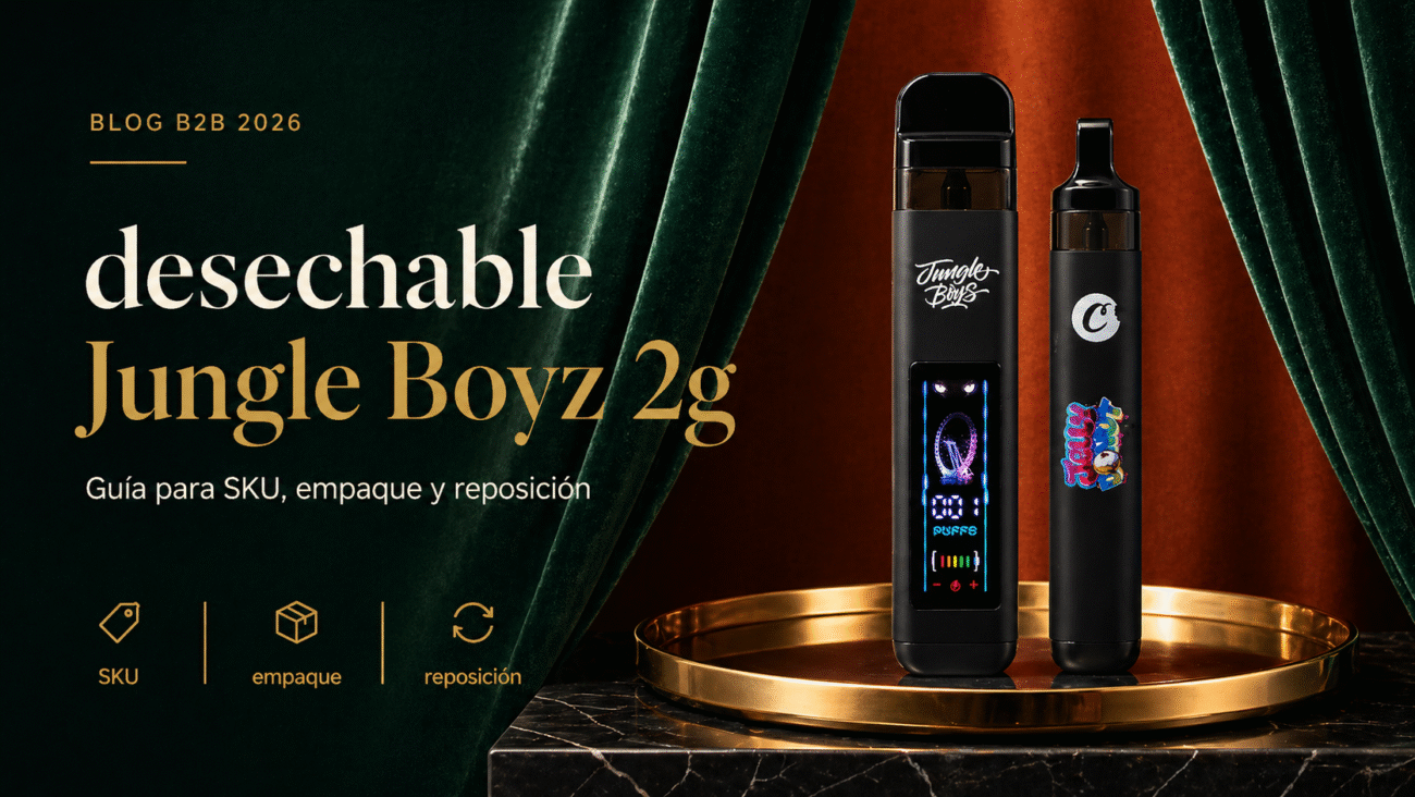 desechable Jungle Boyz 2g vacío para guía B2B 2026 sobre SKU, empaque y reposición