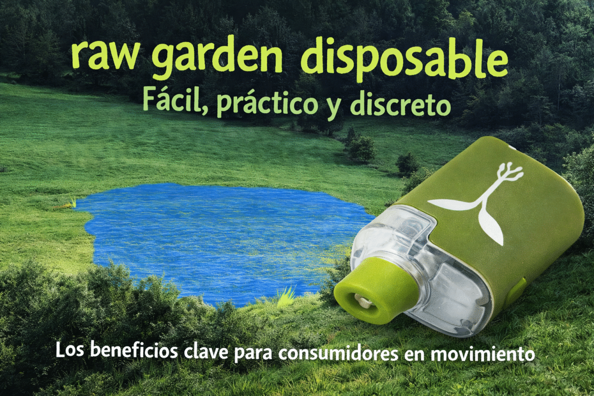 Portada de raw garden disposable con un dispositivo verde sobre un paisaje natural, para un artículo sobre beneficios prácticos y discreción.