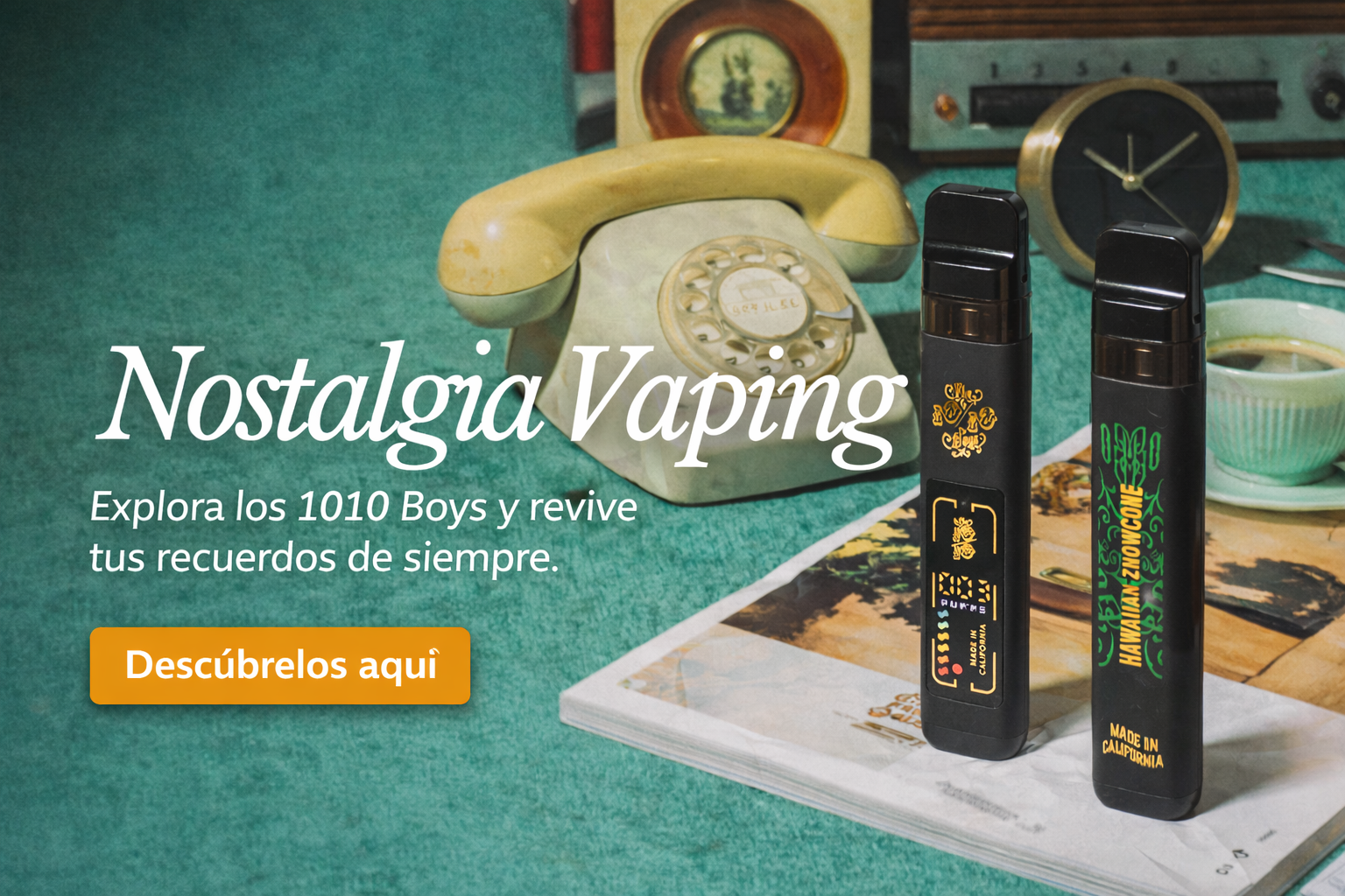 Portada del blog sobre 1010 boys vape con diseño retro y dispositivo 1g con pantalla