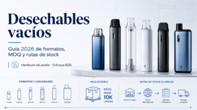 Desechables vacíos: guía 2026 de formatos, MOQ y rutas de stock para hardware sin aceite B2B.