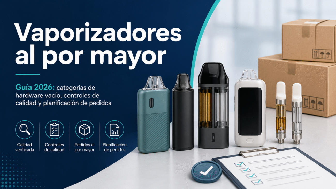 Portada de la guía 2026 sobre vaporizadores al por mayor, hardware vacío, controles de calidad y planificación de pedidos.