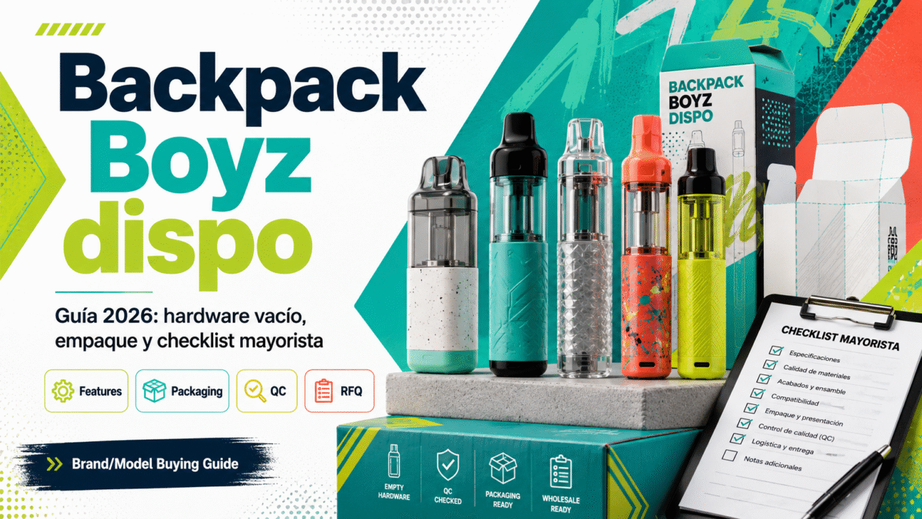 Portada de Backpack Boyz dispo con hardware vacío, empaque y checklist mayorista para una guía 2026.