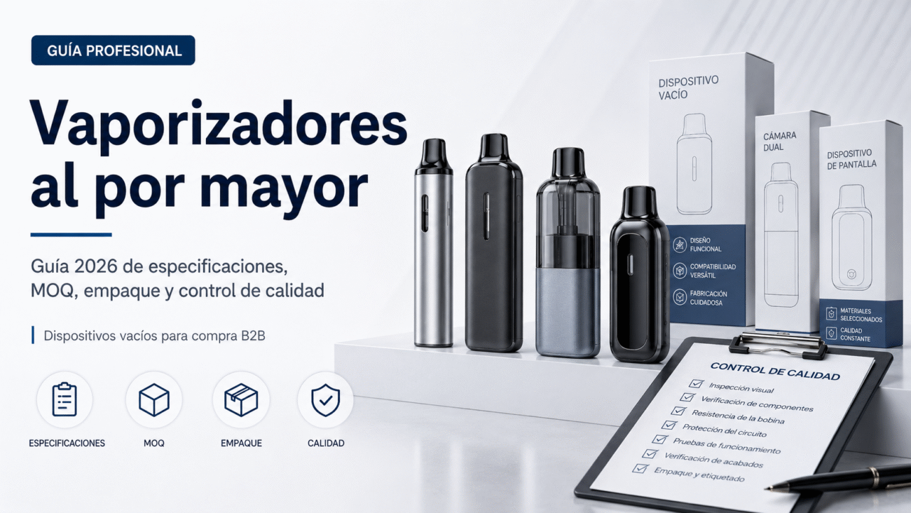 Vaporizadores al por mayor: guía 2026 de especificaciones, MOQ, empaque y control de calidad para compra B2B