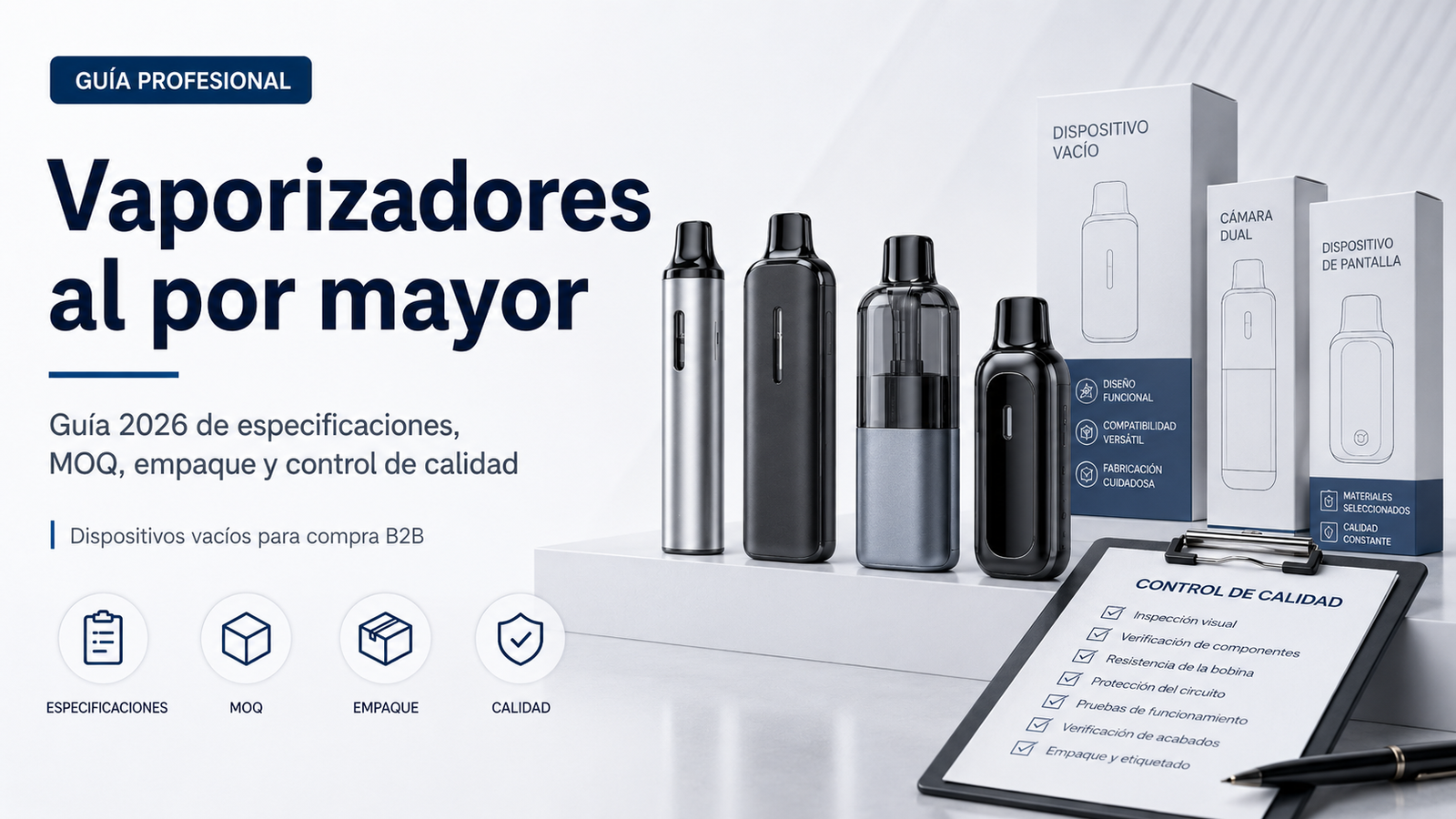 Vaporizadores al por mayor: guía 2026 de especificaciones, MOQ, empaque y control de calidad para compra B2B