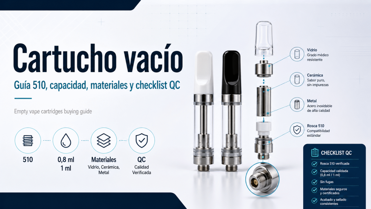 Imagen de portada de la guía cartucho vacío 510 con capacidad 0,8 ml/1 ml, materiales y checklist QC.