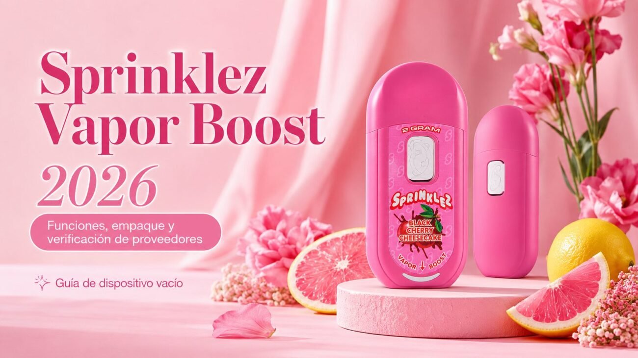 Sprinklez Vapor Boost 2026 con dispositivo vacío, empaque y checklist de proveedores