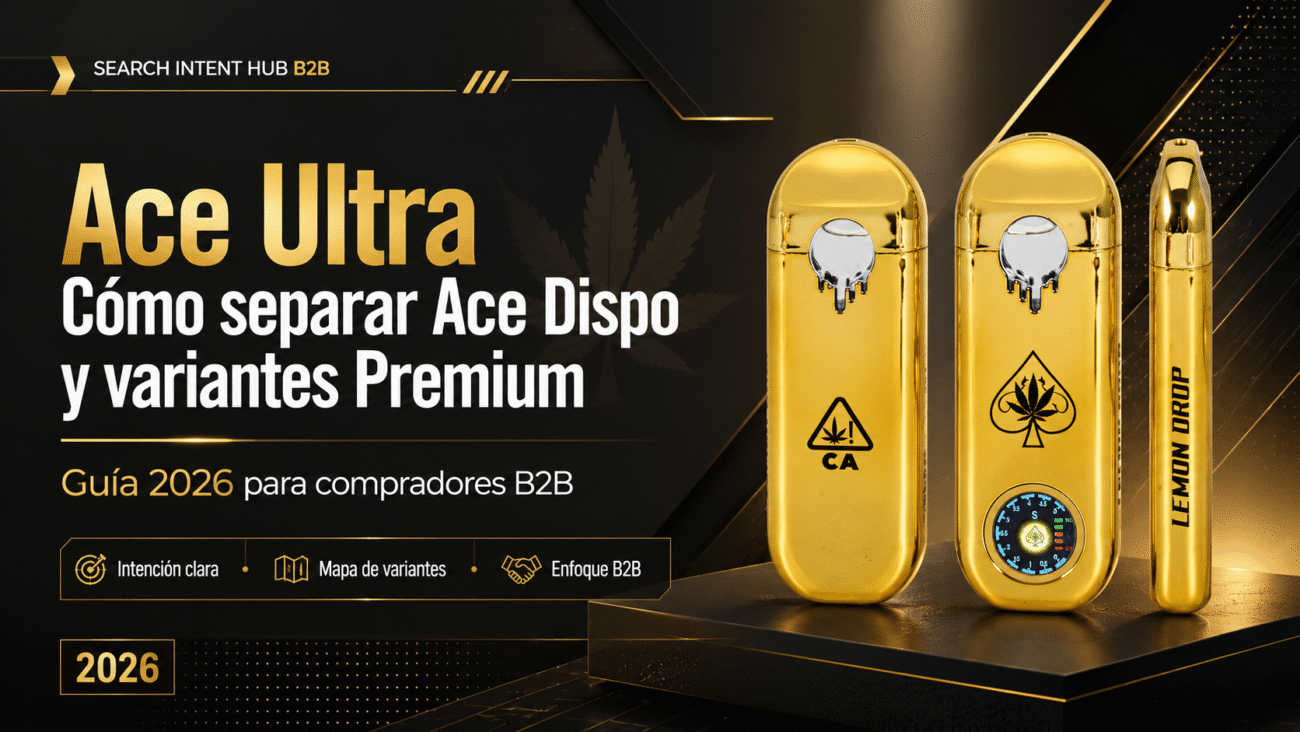 Portada de Ace Ultra 2026 con dispositivos dorados para separar Ace Dispo y variantes Premium
