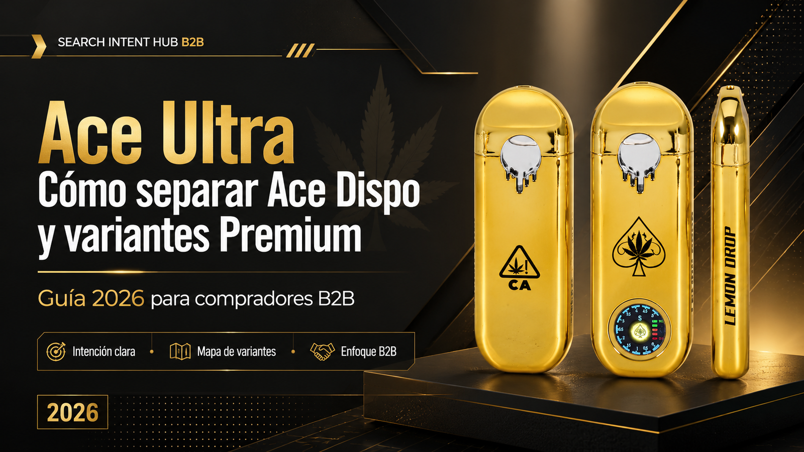 Portada de Ace Ultra 2026 con dispositivos dorados para separar Ace Dispo y variantes Premium