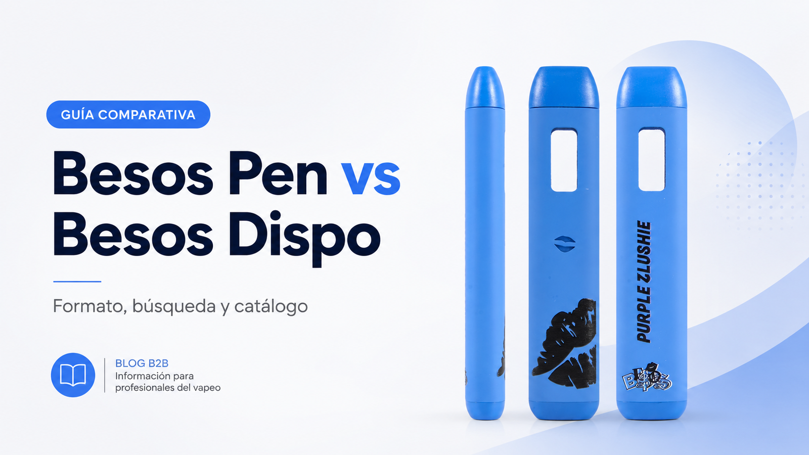 Portada comparativa de Besos Pen vs Besos Dispo sobre formato, búsqueda y catálogo.