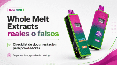 Portada de Whole Melt Extracts reales o falsos con checklist de documentación para proveedores.