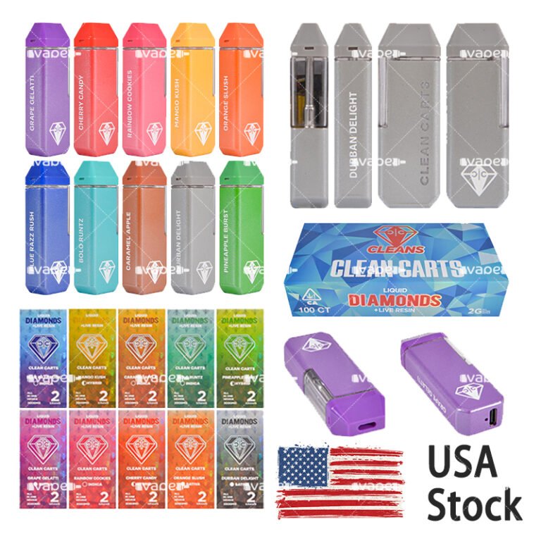 clean carts vape pen desechable 2g USA stock vacío con 10 sabores, empaque Clean Carts y hardware empty only.