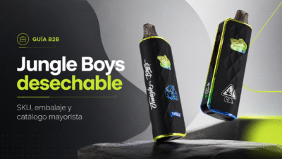 Portada de la guía B2B sobre Jungle Boys desechable, SKU, embalaje y catálogo mayorista