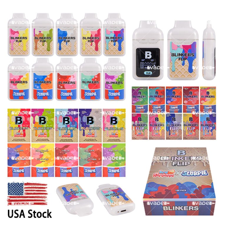 Blinkers Flip Ice Cream 2G vape pen desechable USA stock con dispositivos blancos, cajas y diseños de la colección