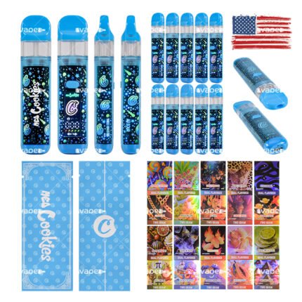 MED Cookies 2G vape pen desechable de doble cámara USA stock con dispositivos azules, cajas y diseños