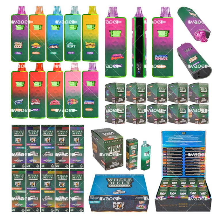 Whole Melts Phase 5 V2 2g vape desechable en varios colores con cajas y expositores