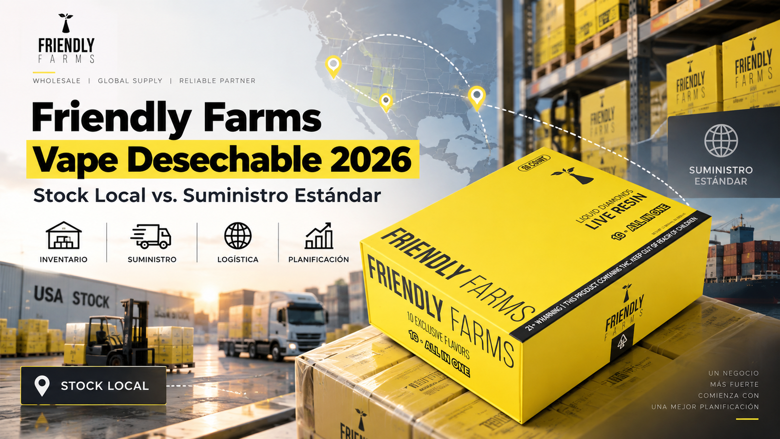 Friendly Farms vape desechable: stock local vs. suministro estándar para compradores mayoristas